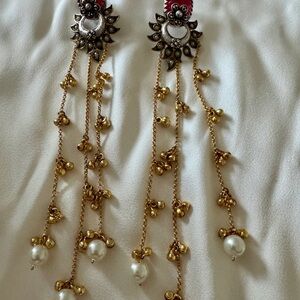 Kashmiri Earrings- 92.5 German Silver Elegant Gold and Silver Dangle Earrings